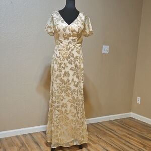 Elegant Gold Floral Evening Gown